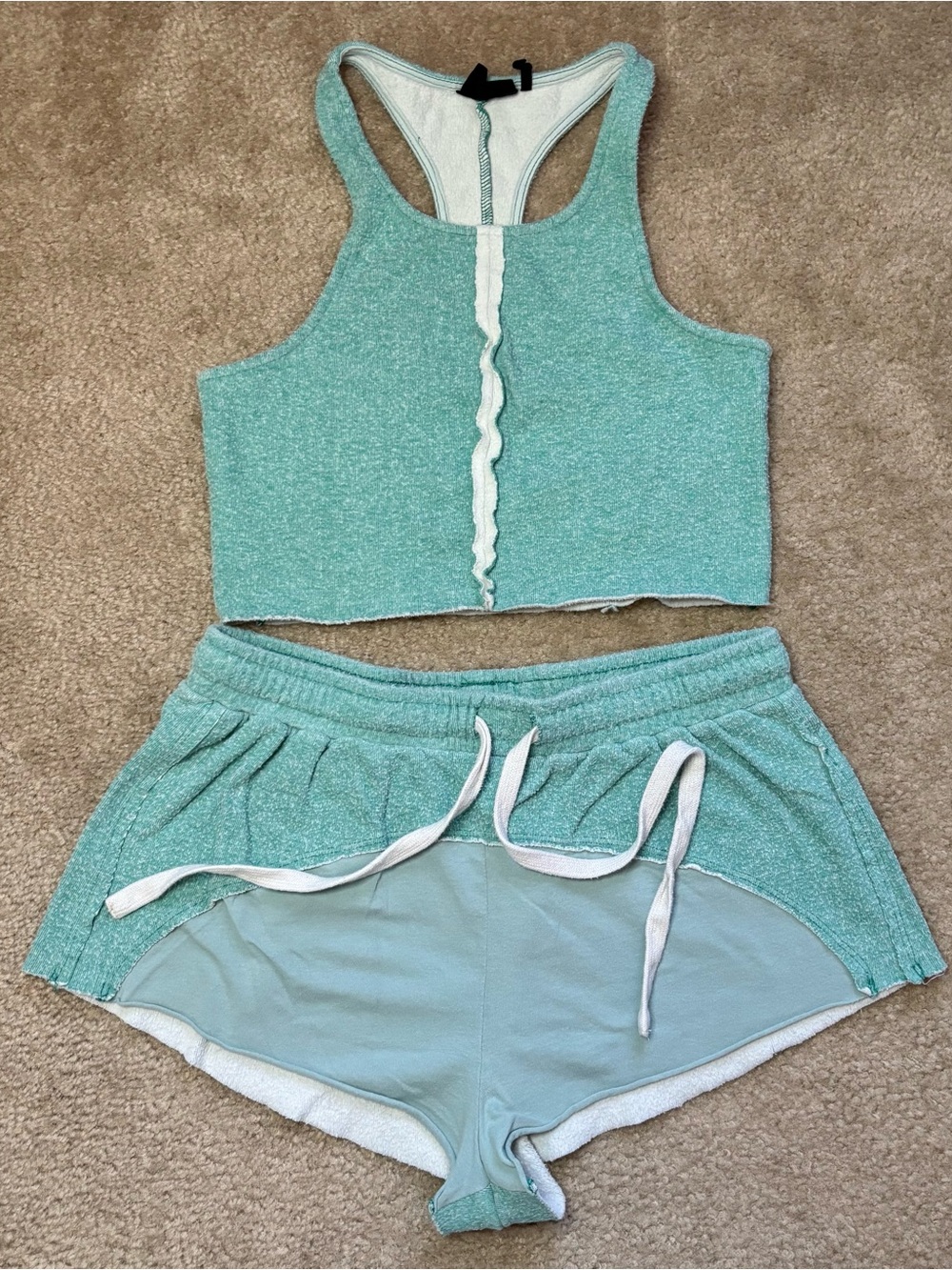 Urban Outfitters Mint Green Racerback Crop Tank & Drawstring Shorts Set
